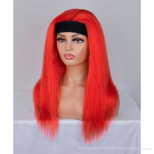 Factory price long straight headband wig for black women quality colorful none lace no glue synthetic fiber toupee(20 inches)